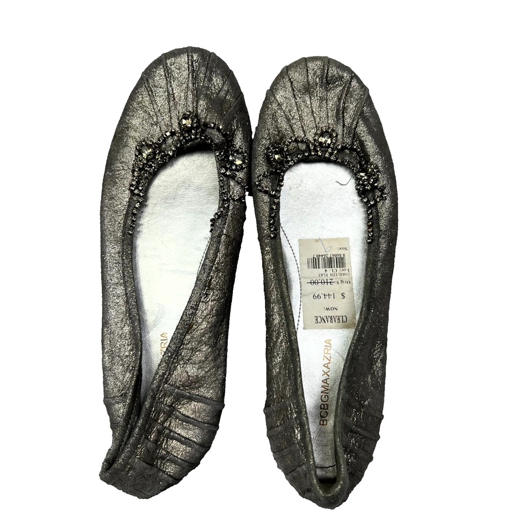 BCBGMaxAzria Charleen Womens Ballet 9 Gray Embellished Vamps Casual Slip On Flat